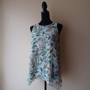 Max Studio Women's Sleeveless Top Size L  Floral Birds Butterflies Dragonflies